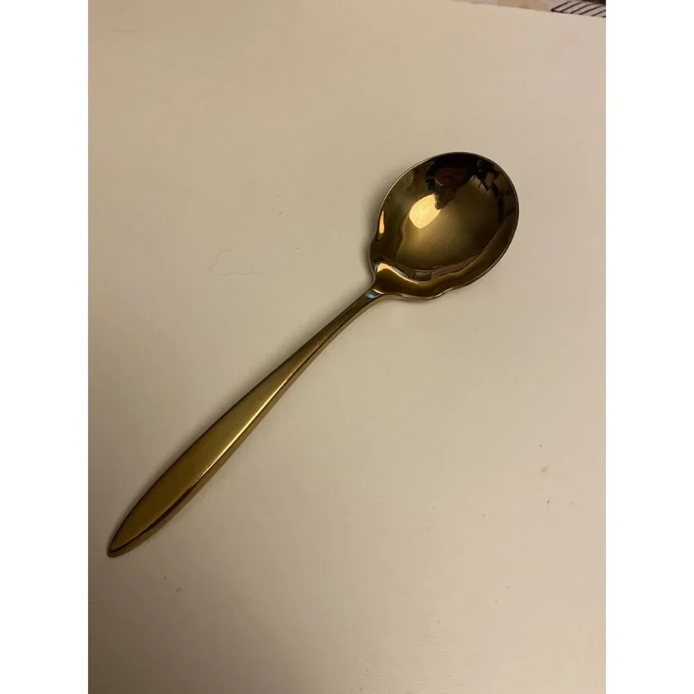 Vintage Dirigold Dirilyte Goldware M Flatware Serving Sugar Dip Spoon